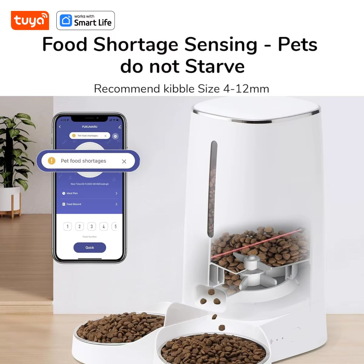 Wifi Automatic Cat Feeders for 2 Cats, 4L Cat Food Dispenser with APP Control, Double Stainless Steel Bowls, Low Food Alarms